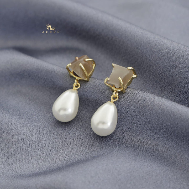 Dhurina Raw Stone Pearl Drop Earring