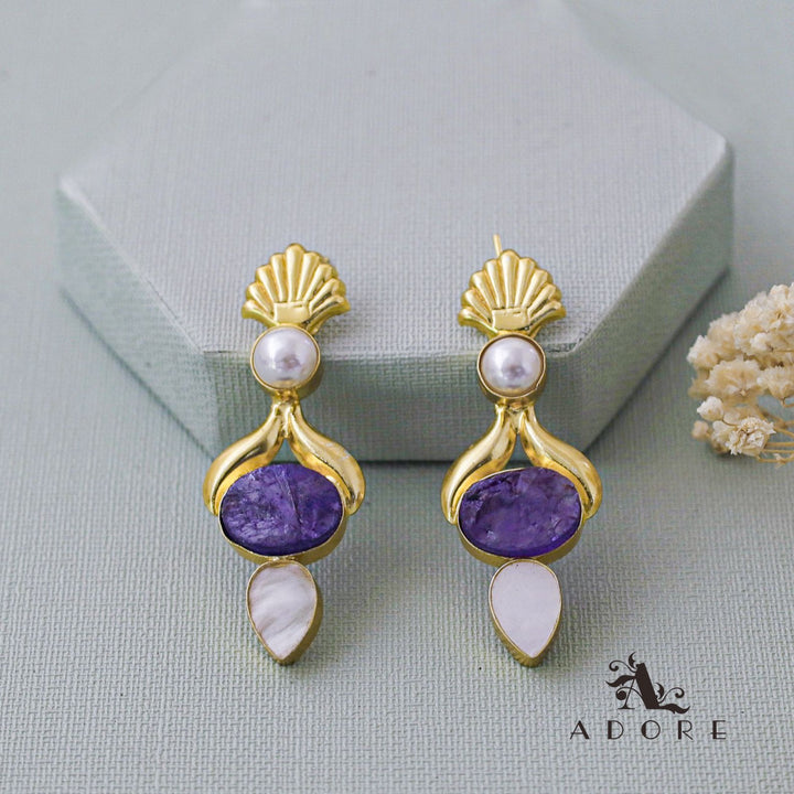 Golden Shell Pearl Dyed Stone MOP Earring