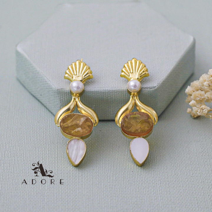 Golden Shell Pearl Dyed Stone MOP Earring