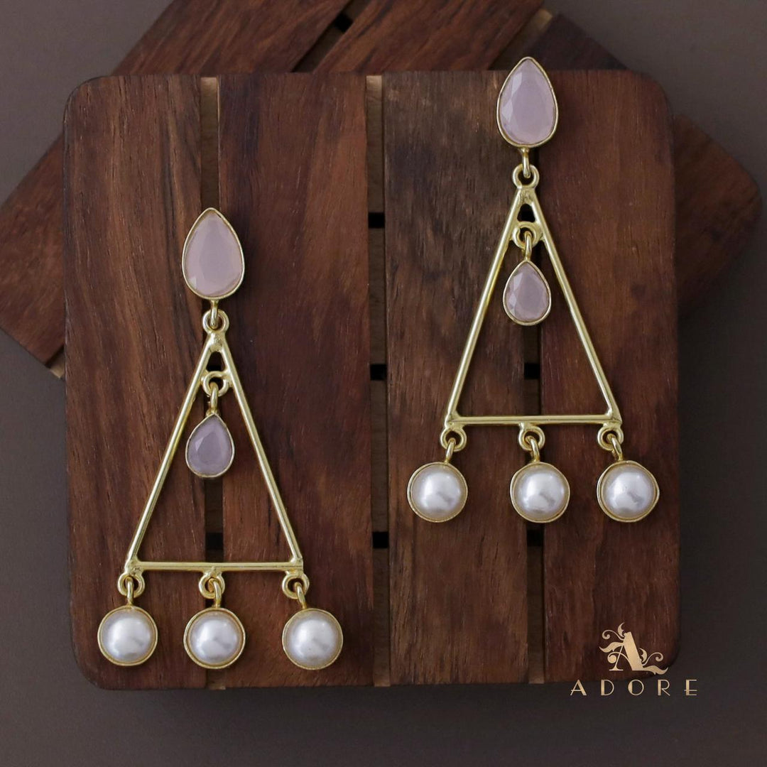 Gold Pearl Drop Triangle Earrings Pearl Earrings Pearl Drop 