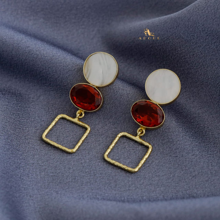 Textured Square Round MOP Glossy Earring