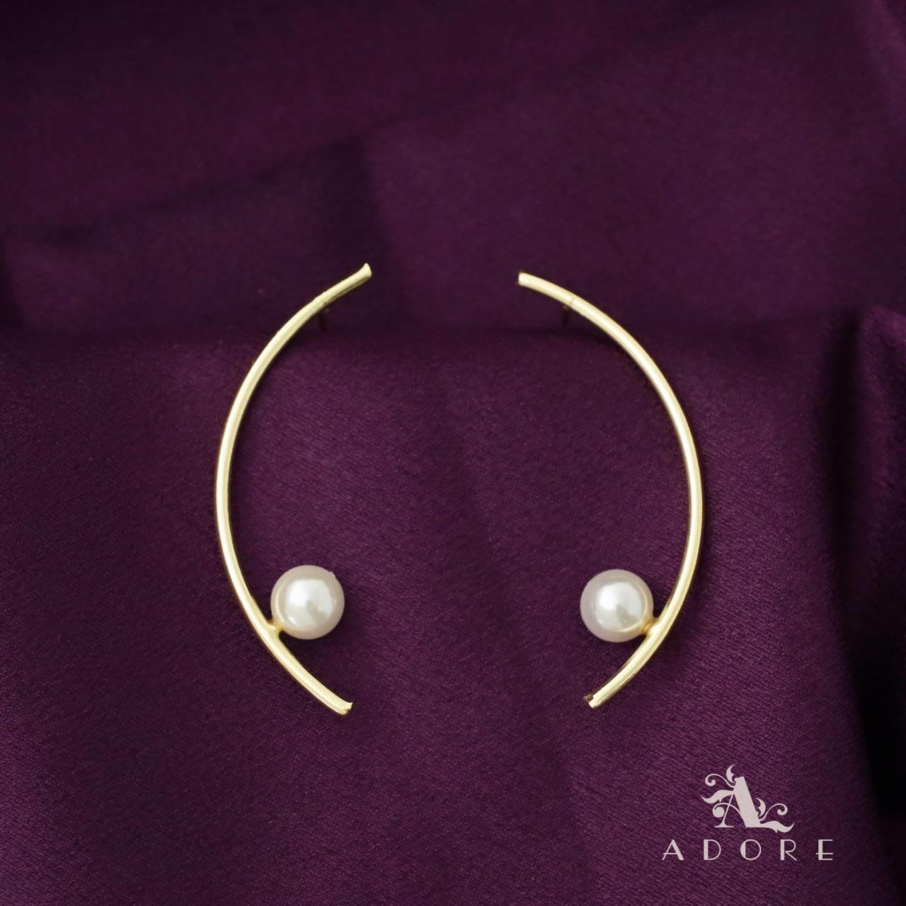 Rose Gold Plated Sterling Silver & Pearl Arc Pull Through Earrings |  Jewellerybox.co.uk