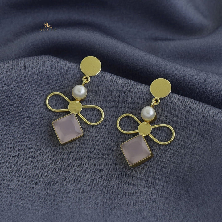 Pearly Ribbon Glossy Diamond Earring