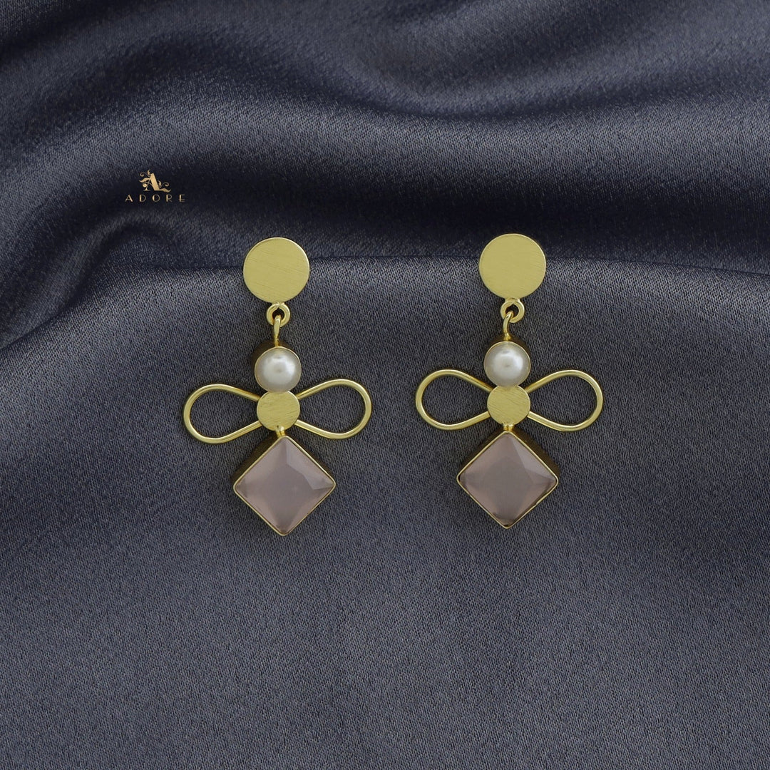 Pearly Ribbon Glossy Diamond Earring