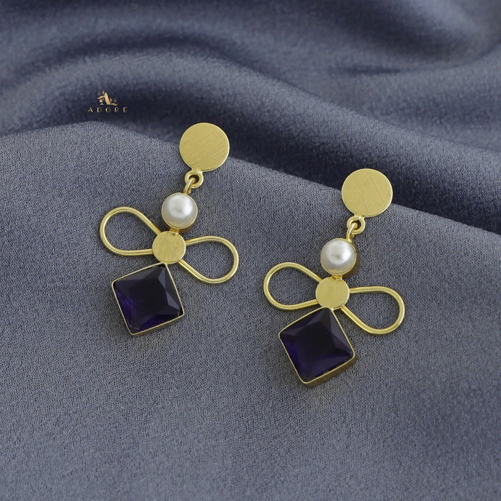 Pearly Ribbon Glossy Diamond Earring