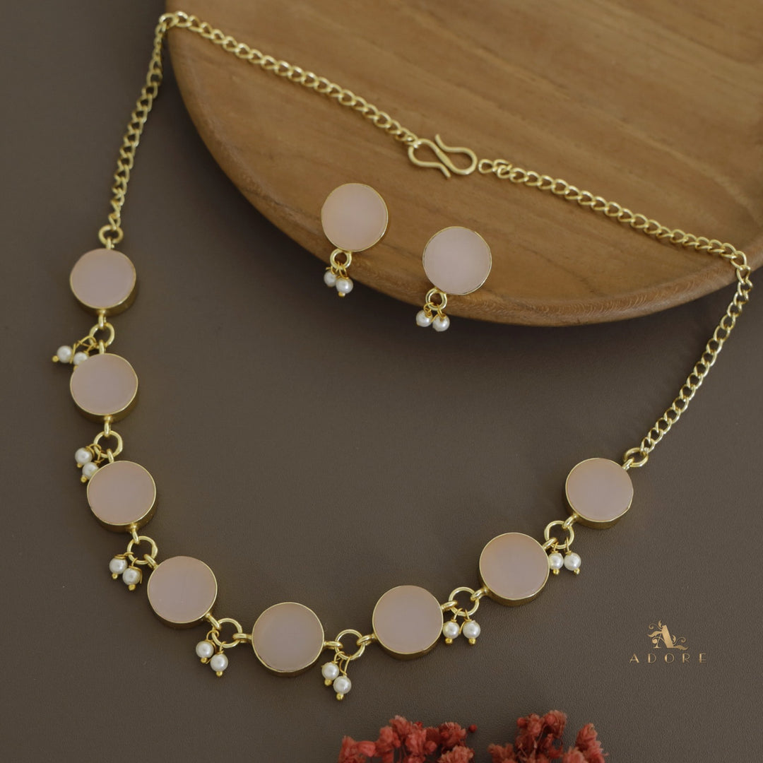 Eudor Round Raw Stone Pearl Short Neckpiece/Choker With Earring