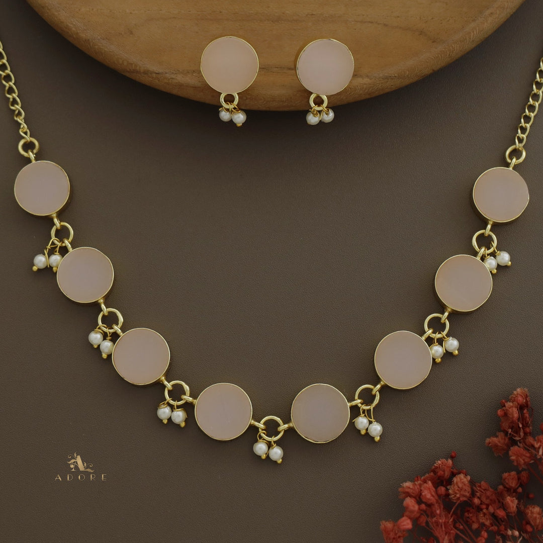 Eudor Round Raw Stone Pearl Short Neckpiece/Choker With Earring