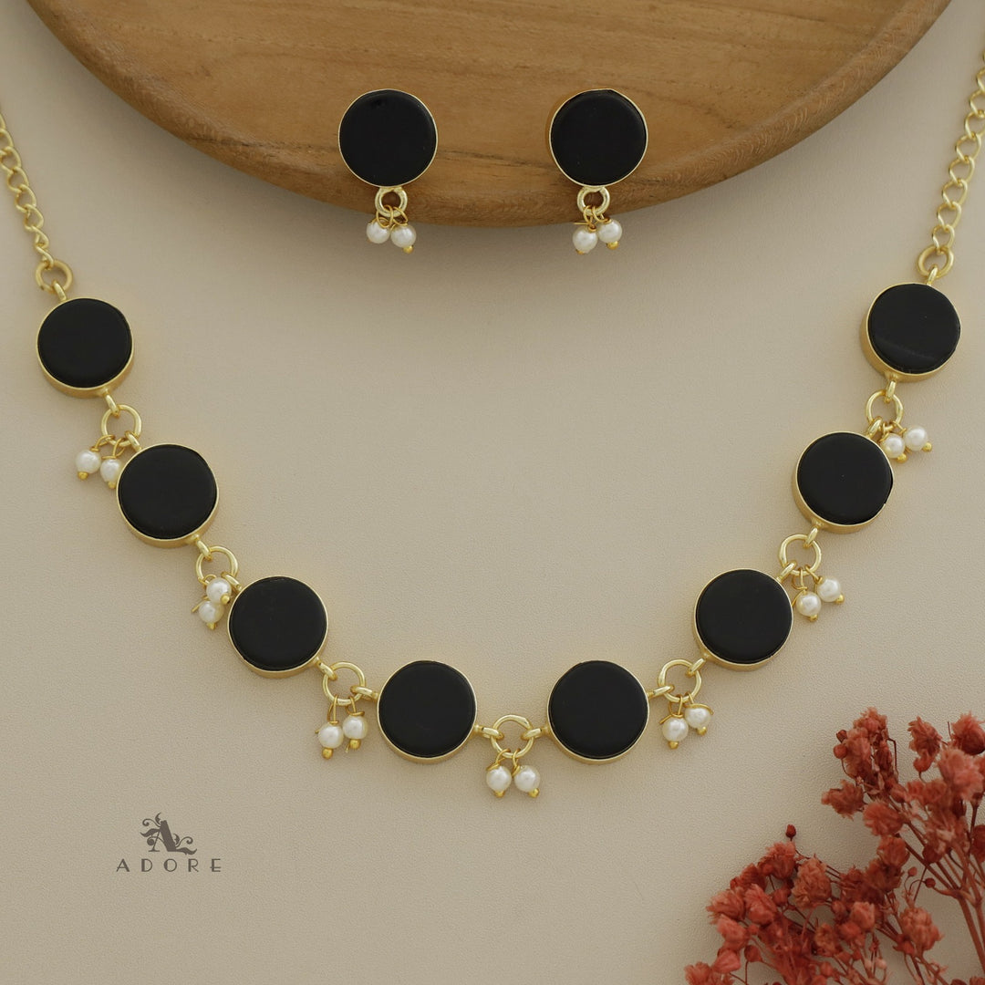 Eudor Round Raw Stone Pearl Short Neckpiece/Choker With Earring