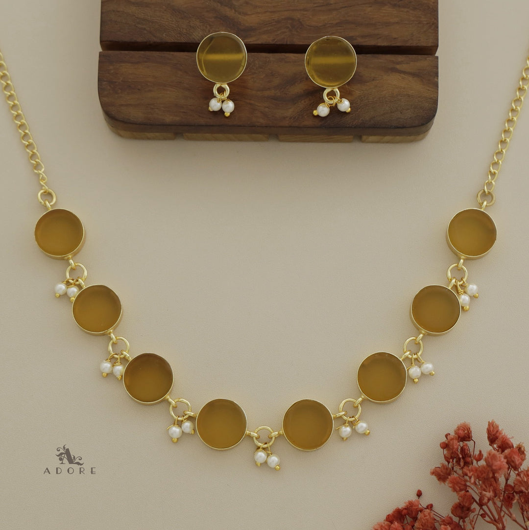 Eudor Round Raw Stone Pearl Short Neckpiece/Choker With Earring