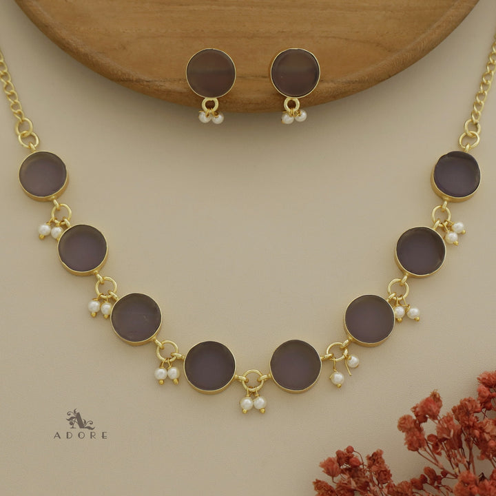 Eudor Round Raw Stone Pearl Short Neckpiece/Choker With Earring