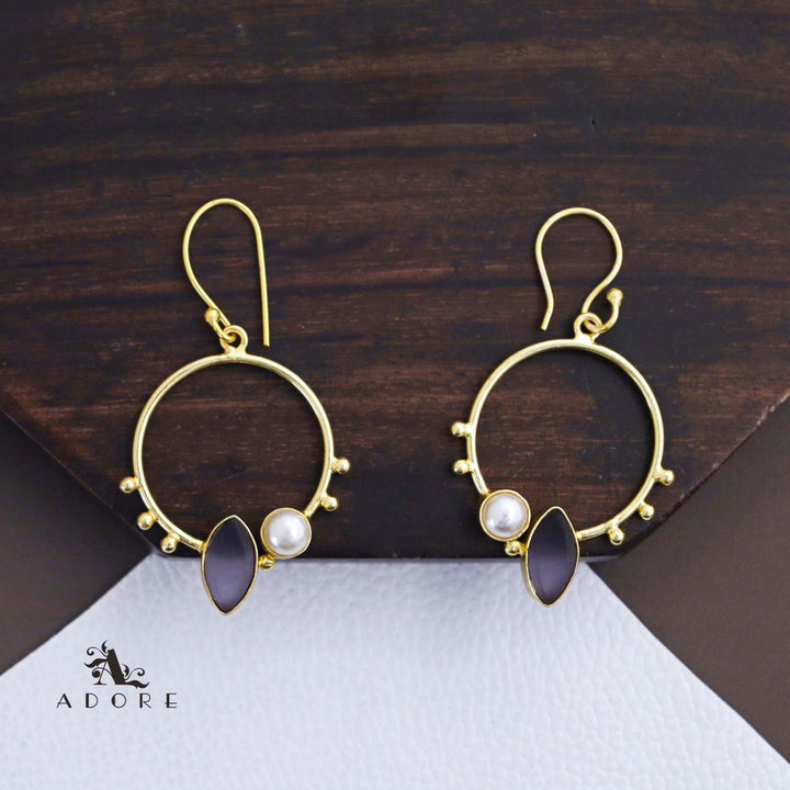 Golden Dotted Pearl And Ellipse Hoop Drop