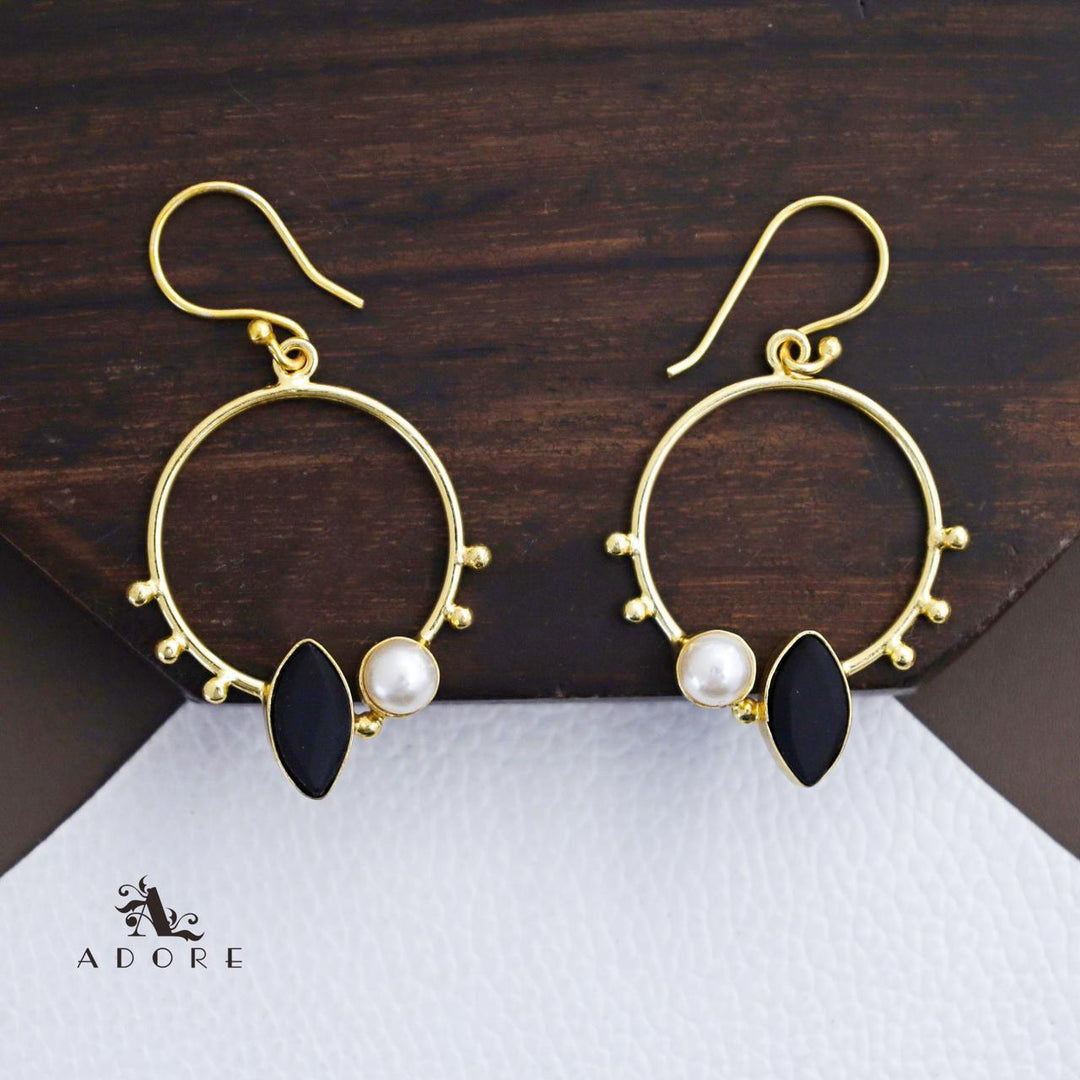 Golden Dotted Pearl And Ellipse Hoop Drop