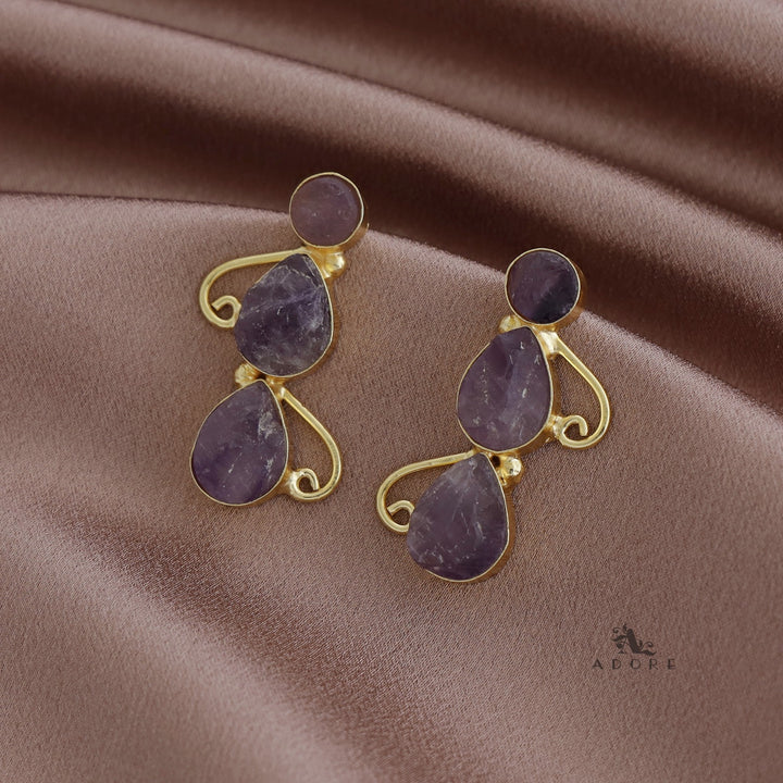 Ednora Round & Drop Raw Stone Earring