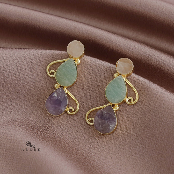 Ednora Round & Drop Raw Stone Earring