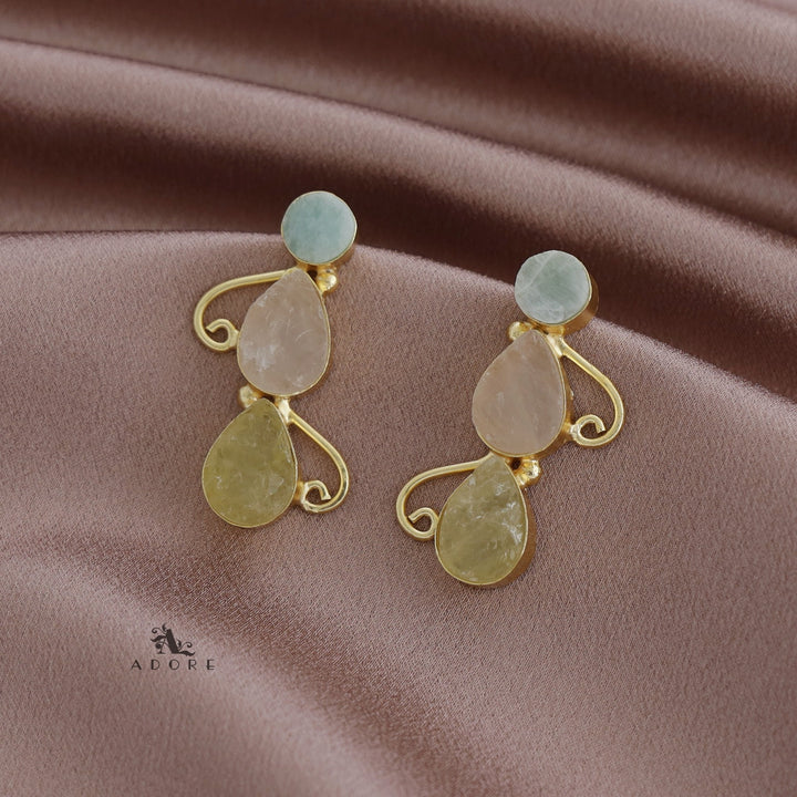 Ednora Round & Drop Raw Stone Earring