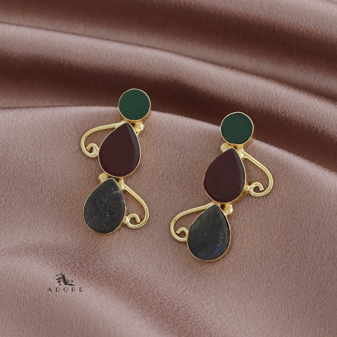 Ednora Round & Drop Raw Stone Earring