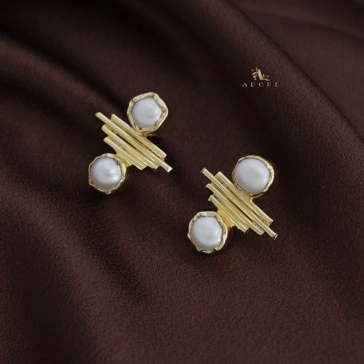 Golden Sticky Lines Dual Baroque Earring