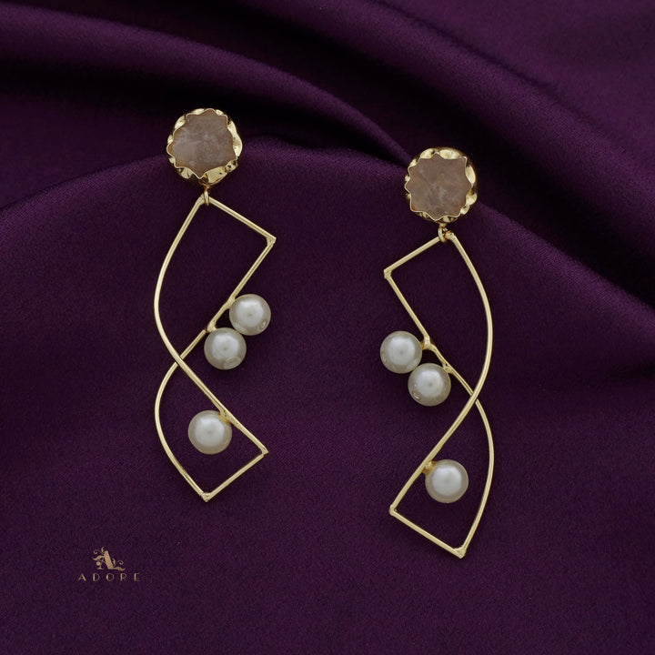 Raw Stone Pearly Ribbon Earring