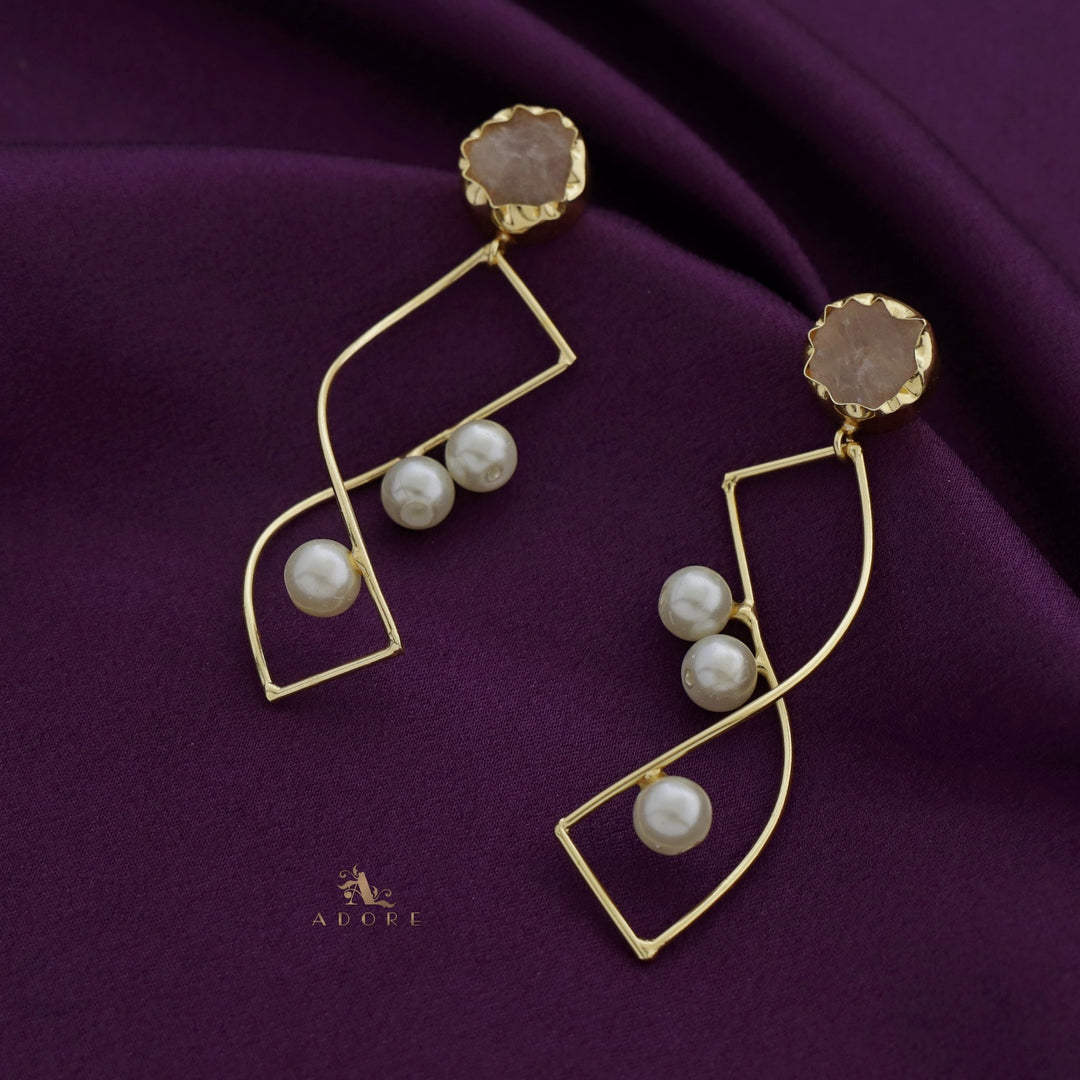 Raw Stone Pearly Ribbon Earring