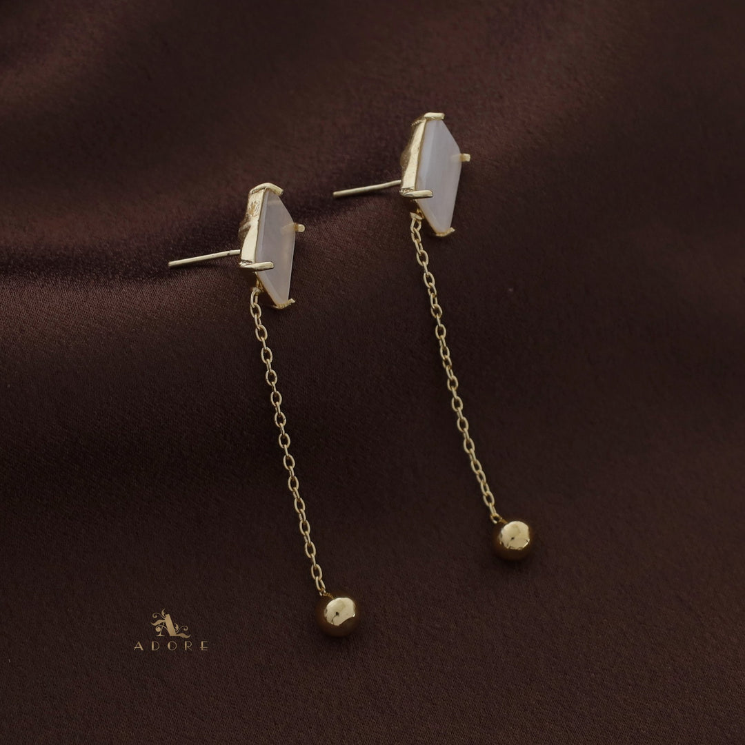 Rectangle MOP Chainy Gold Ball Earring