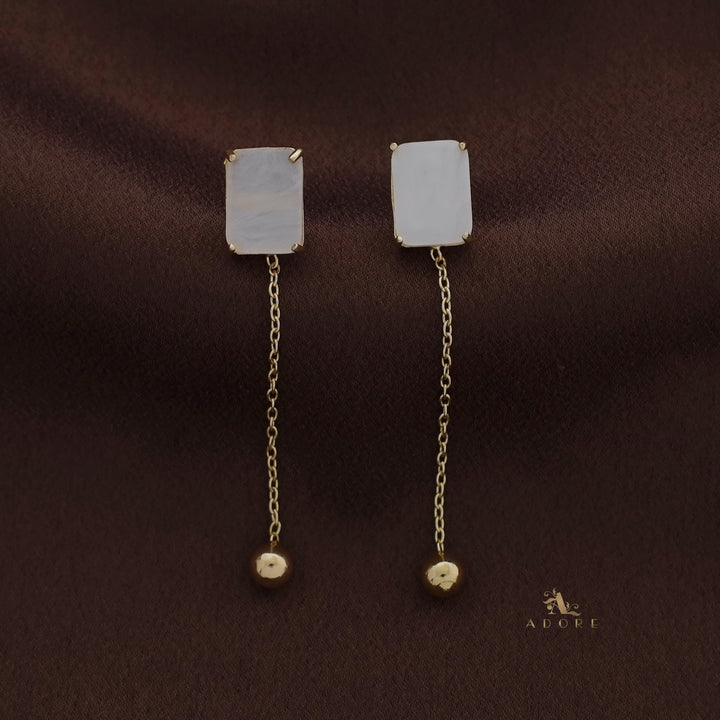 Rectangle MOP Chainy Gold Ball Earring