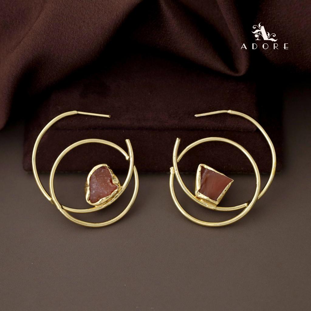 Single Raw Stone Dual Hoop Earring