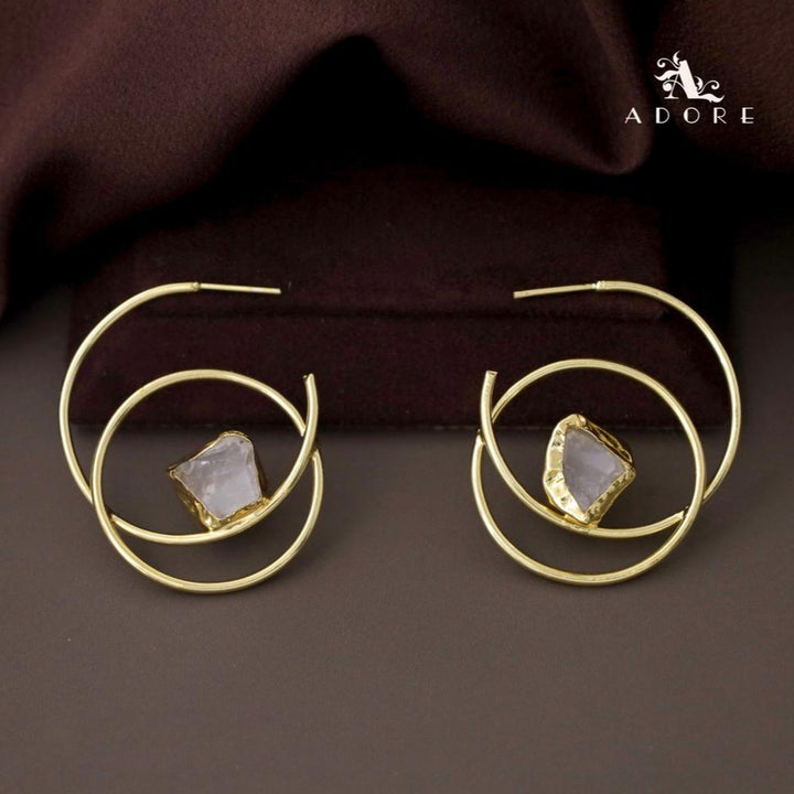 Single Raw Stone Dual Hoop Earring