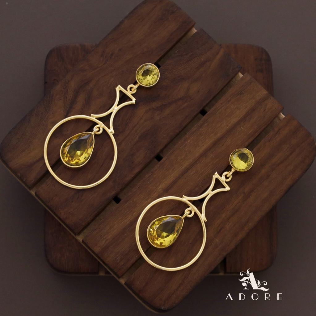 Glossy Golden Circle Rain Drop Earring