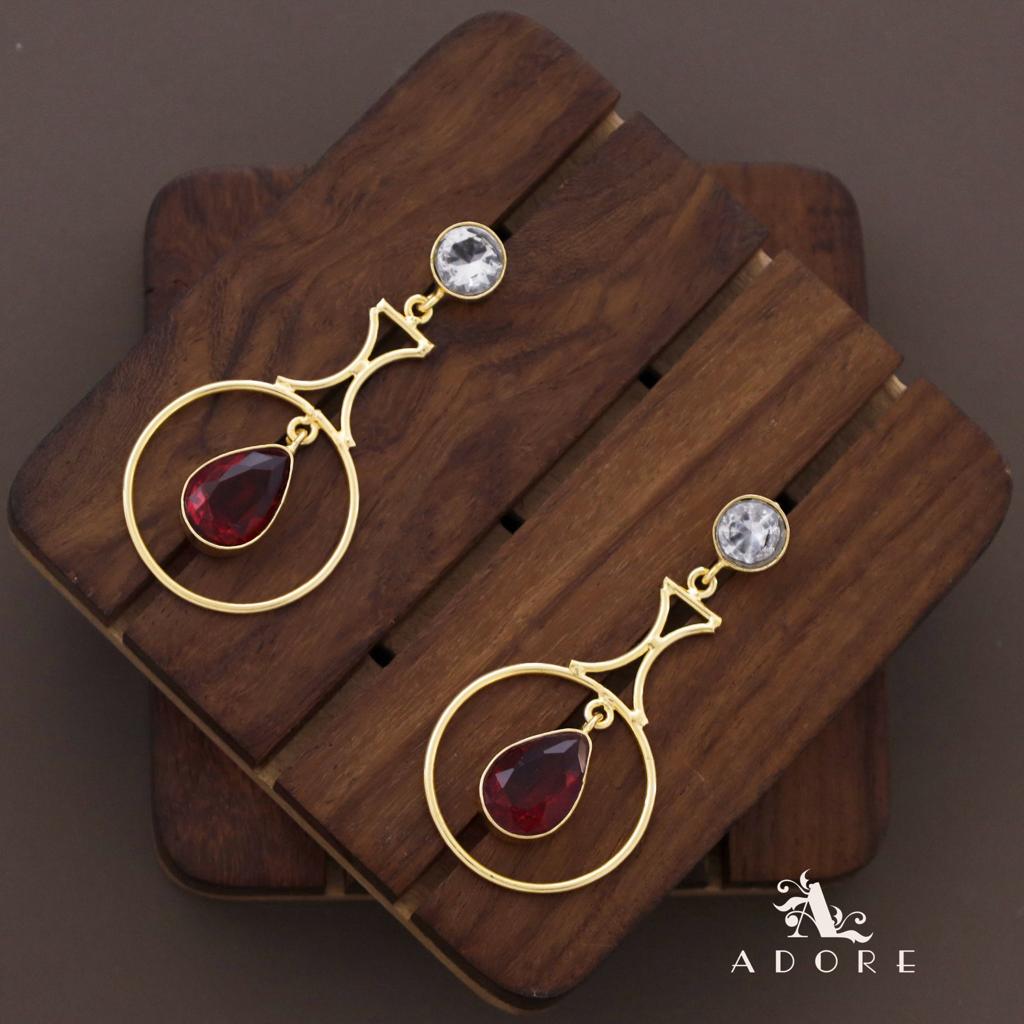 Glossy Golden Circle Rain Drop Earring