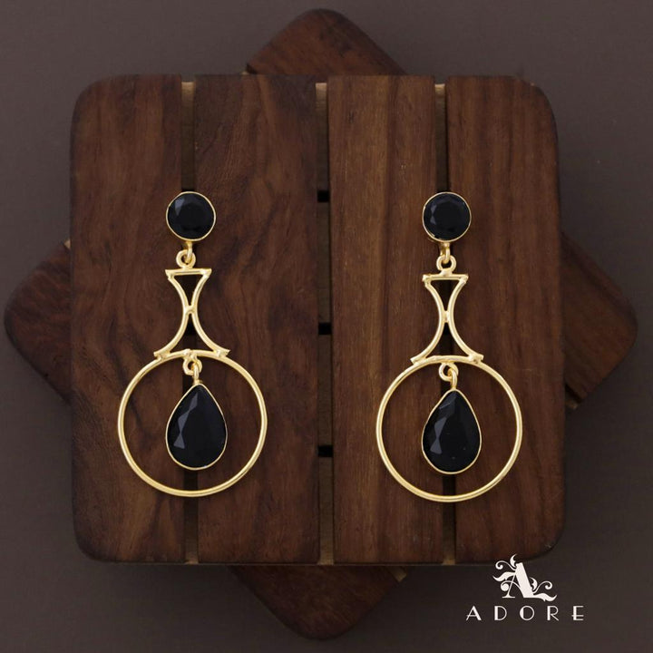 Glossy Golden Circle Rain Drop Earring