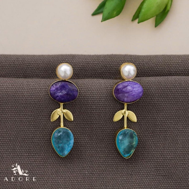 Dyed Stone Oval & Drop Pearl Earring