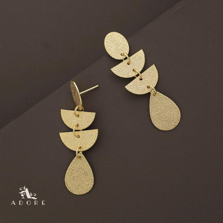 Golden Textured Oval And Semi Circle Drop Earring