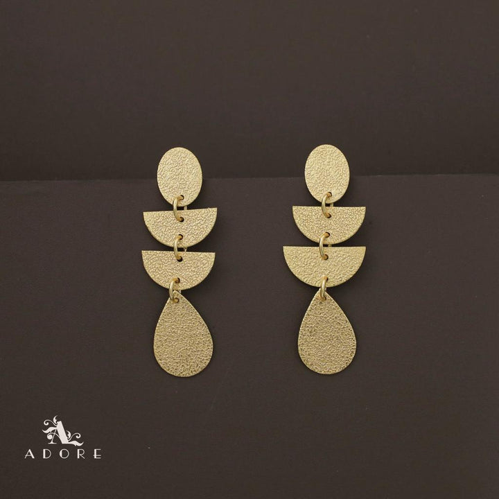 Golden Textured Oval And Semi Circle Drop Earring