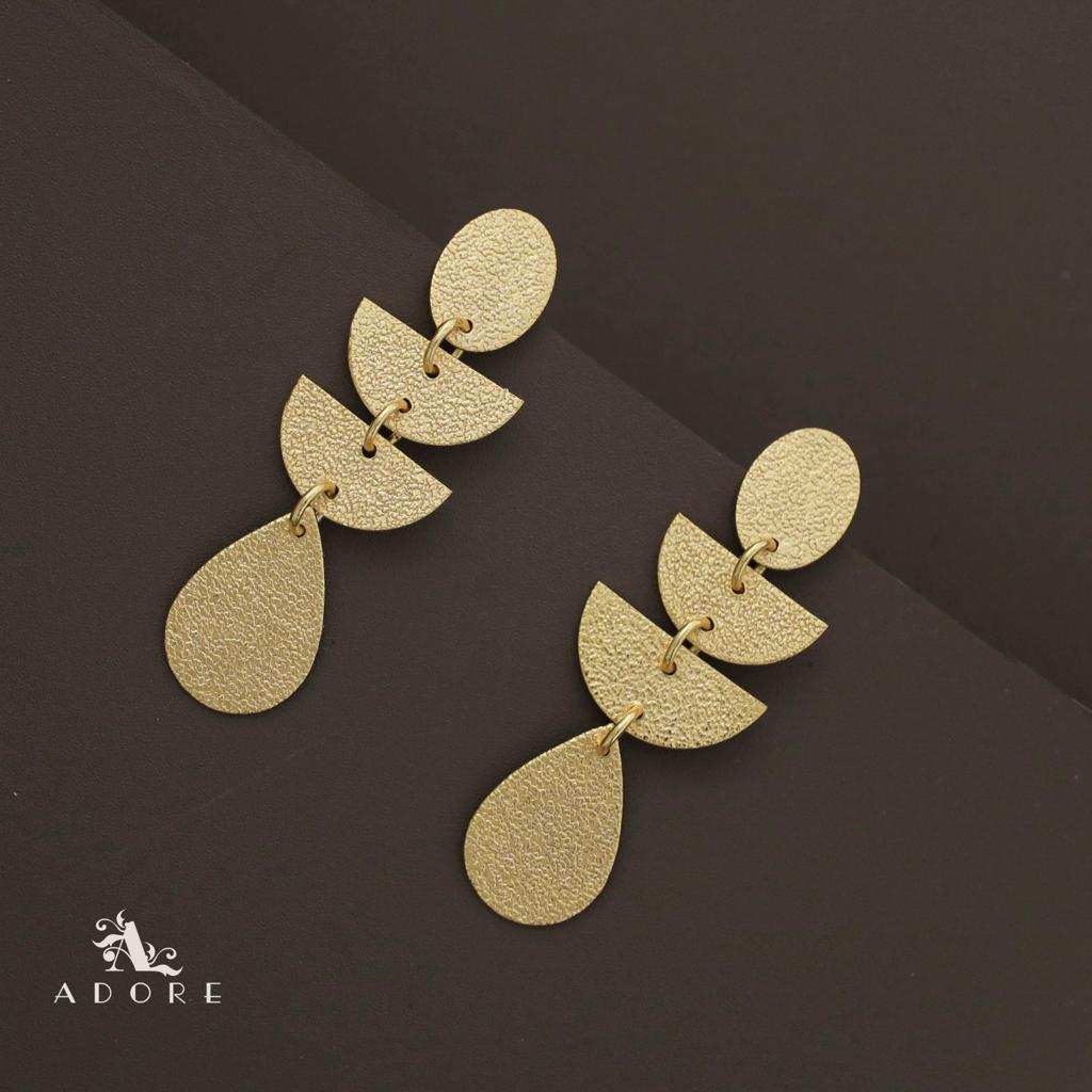 Golden Textured Oval And Semi Circle Drop Earring