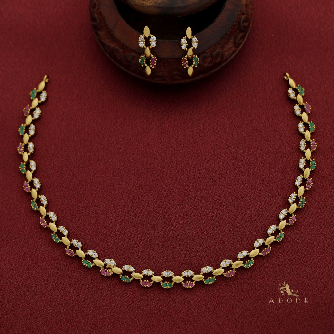 Brindha Short AD Neckpiece With Earring