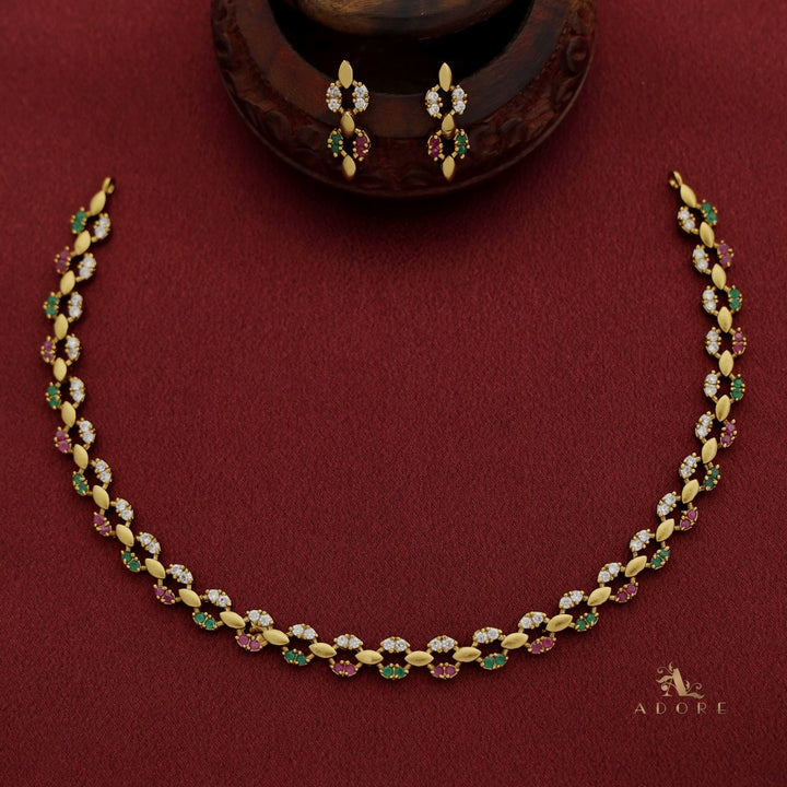 Brindha Short AD Neckpiece With Earring