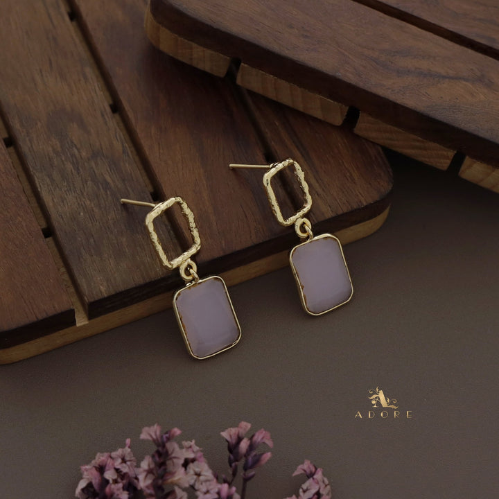 Golden Glossy Textured Rectangle Earring