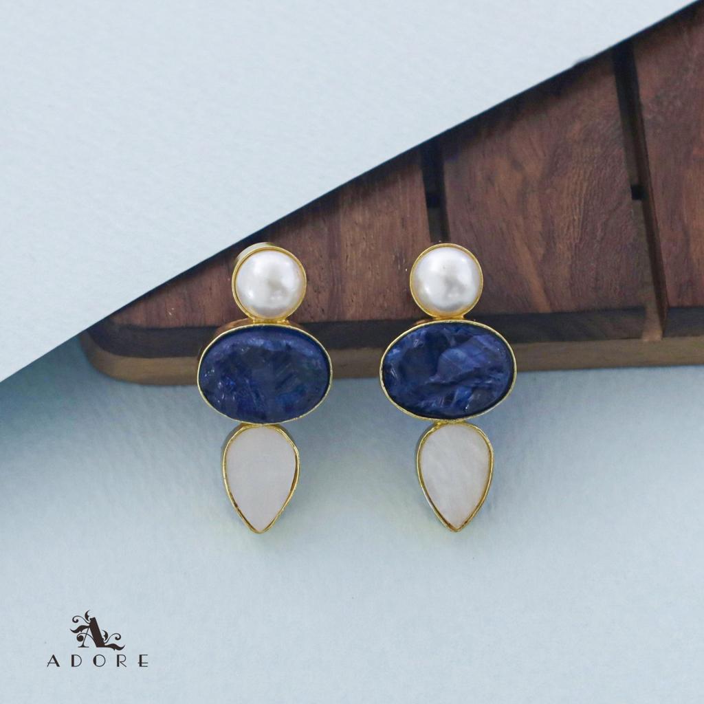 Oval Dyed Stone MOP + Pearl Earring