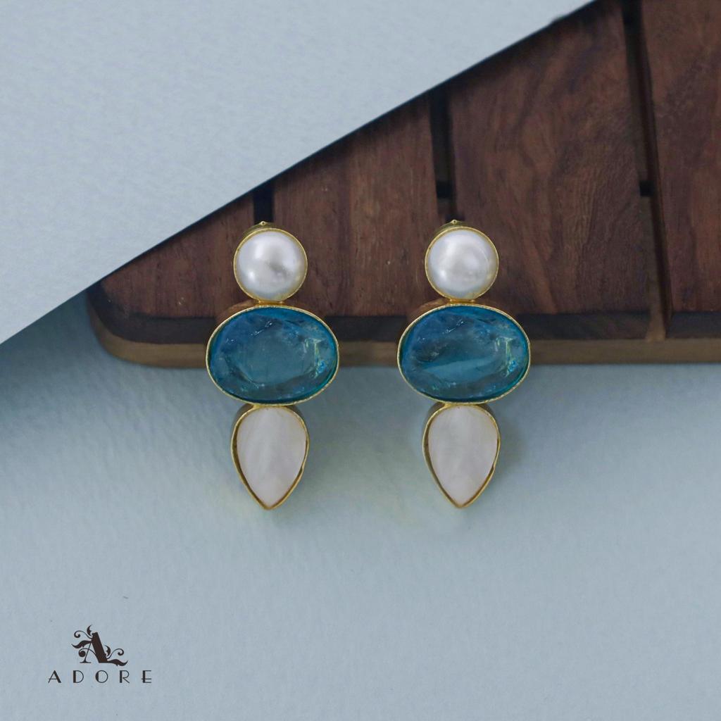 Oval Dyed Stone MOP + Pearl Earring