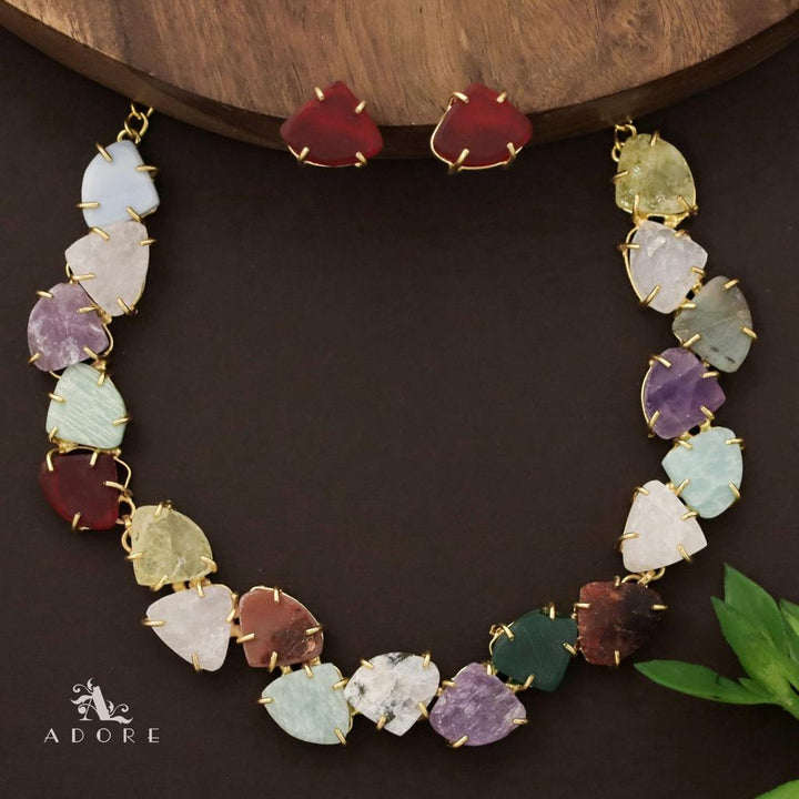 Rithvika Multicolour Raw Stone Neckpiece With Stud