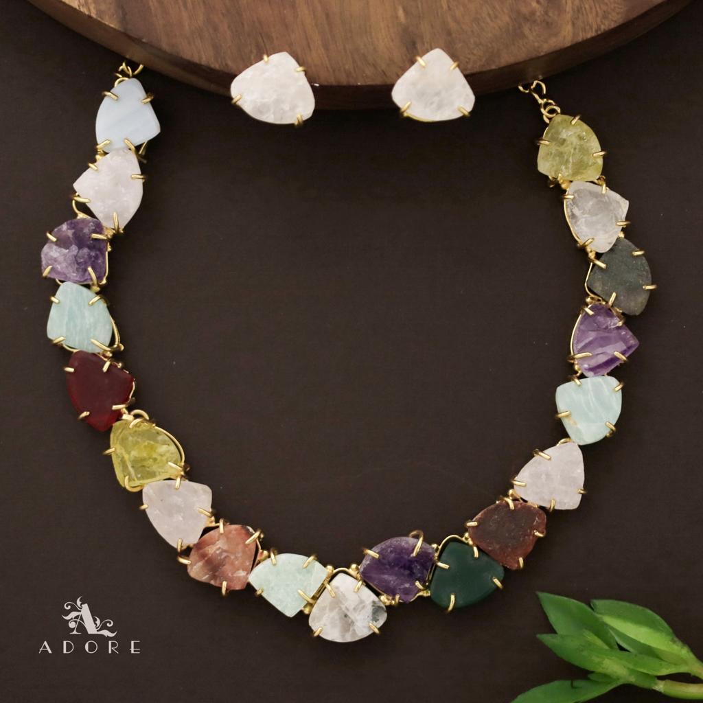 Rithvika Multicolour Raw Stone Neckpiece With Stud