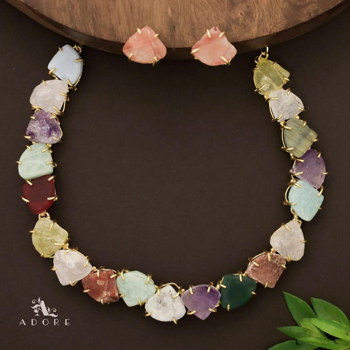 Rithvika Multicolour Raw Stone Neckpiece With Stud