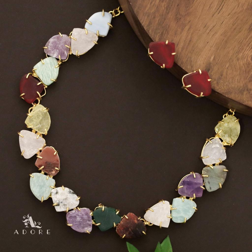 Rithvika Multicolour Raw Stone Neckpiece With Stud