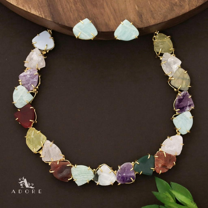 Rithvika Multicolour Raw Stone Neckpiece With Stud