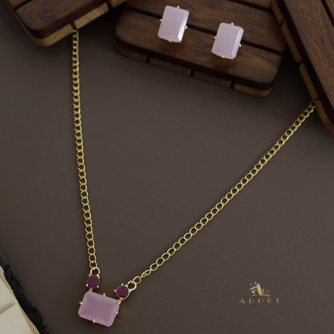 Glossy Rectangle Long Neckpiece With Stud