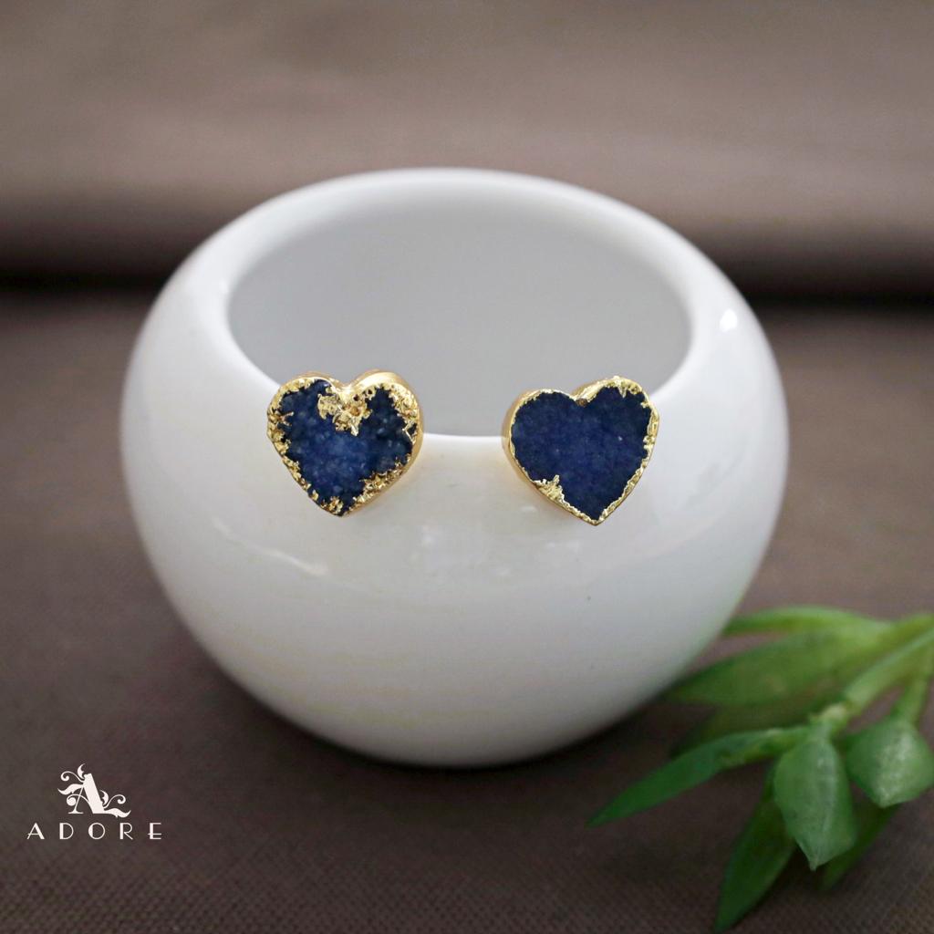 Golden Electro Plated Druzy Heart Stud