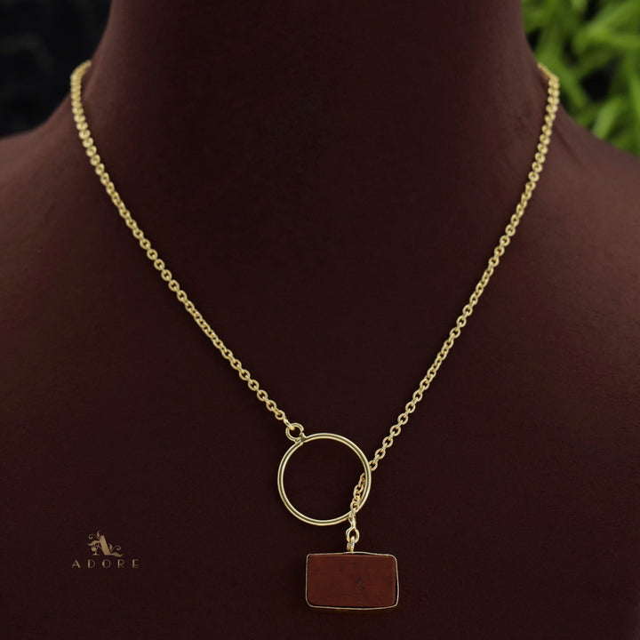 Skylar Raw Stone Rectangle Ring Lock Neckpiece