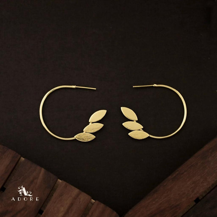 Golden Tri Leafy Hoop Earring