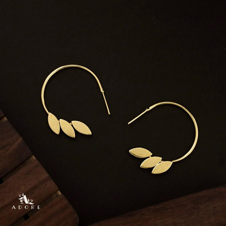 Golden Tri Leafy Hoop Earring