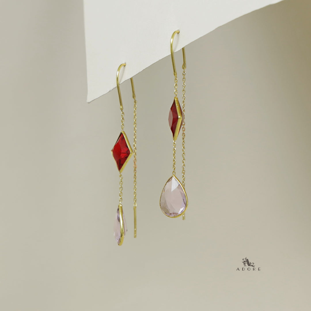 Glossy Diamond And Drop Needle And Thread Earring